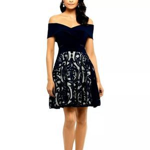 X by Xscape Navy Damask skirt Dress Party Grad.